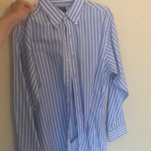Blue and white striped shirt button down